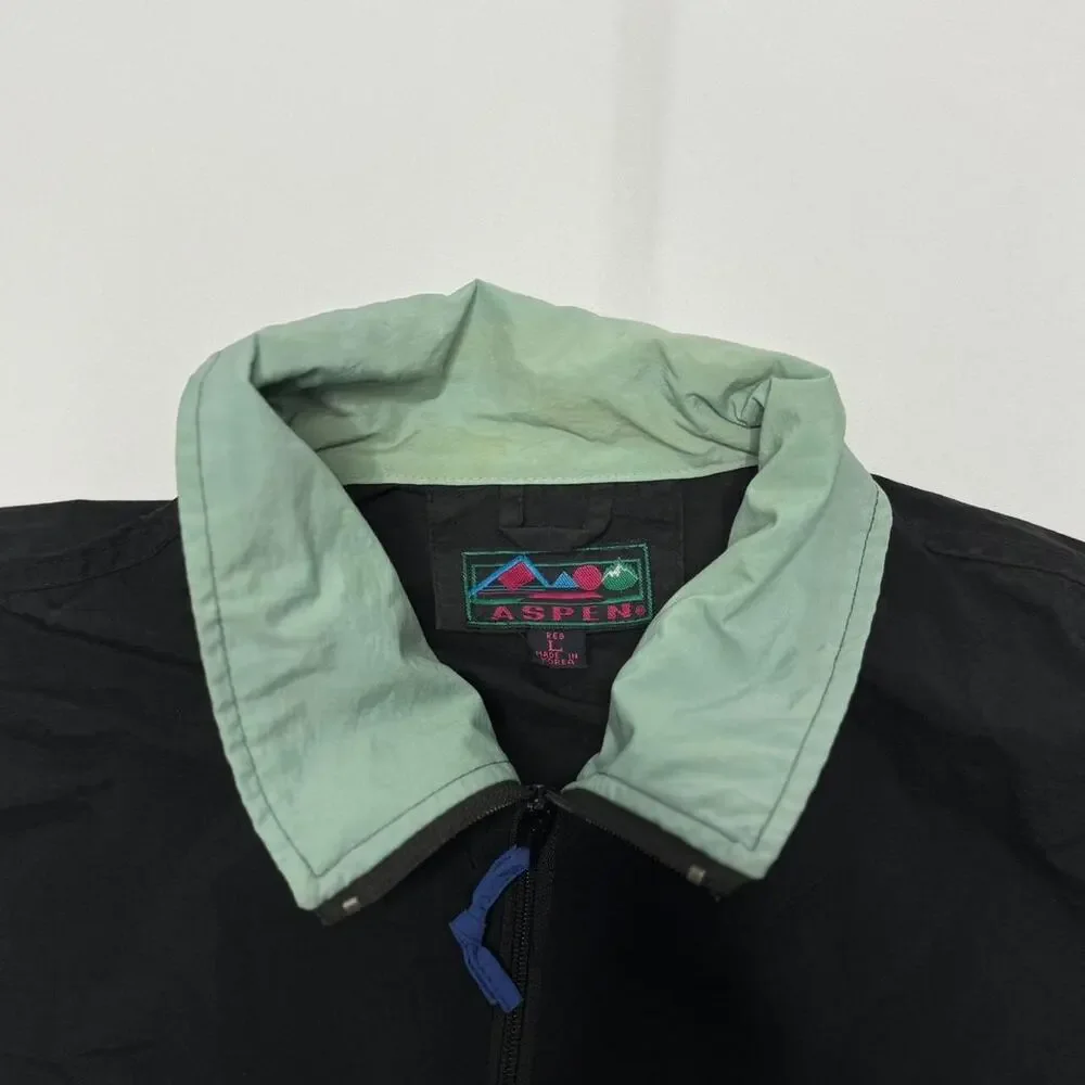 Vintage Aspen Colorblock Windbreaker Jacket Black/Teal/Blue L